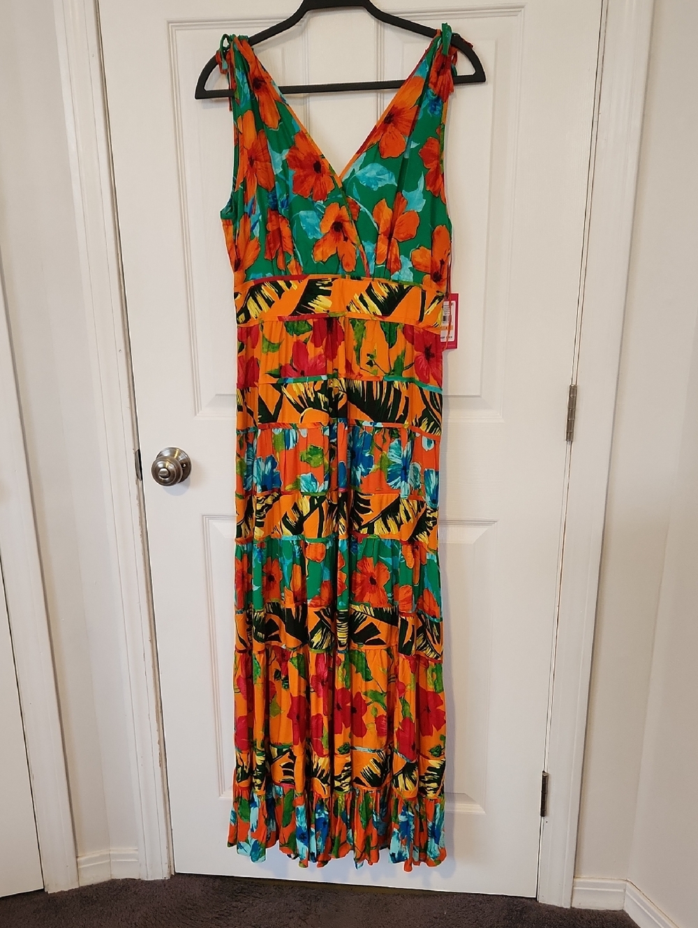 Vince Camuto Orange & Teal Floral Tie-Strap Maxi Dress